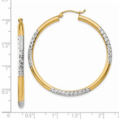 14K Two-Tone Gold Diamond-cut 3x45mm Hoop Earrings