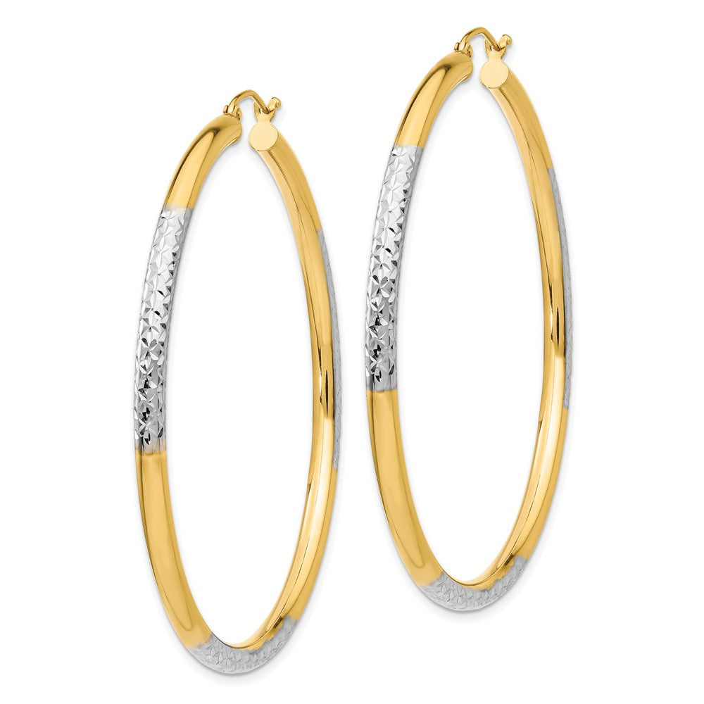 14K Two-Tone Gold Diamond-cut 3x55mm Hoop Earrings