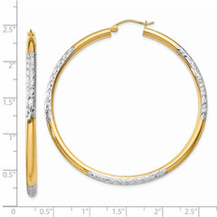 14K Two-Tone Gold Diamond-cut 3x55mm Hoop Earrings