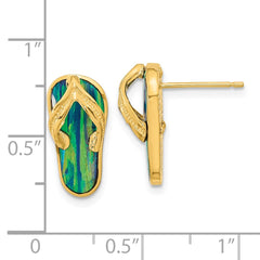 14K Yellow Gold Polished with Created Blue Opal Flip Flop Post Earrings