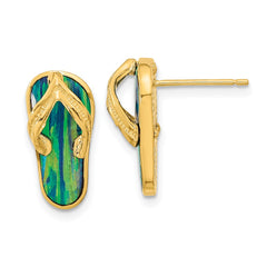 14K Yellow Gold Polished with Created Blue Opal Flip Flop Post Earrings