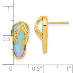 14K Yellow Gold Polished with Created White Opal Flip Flop Post Earrings