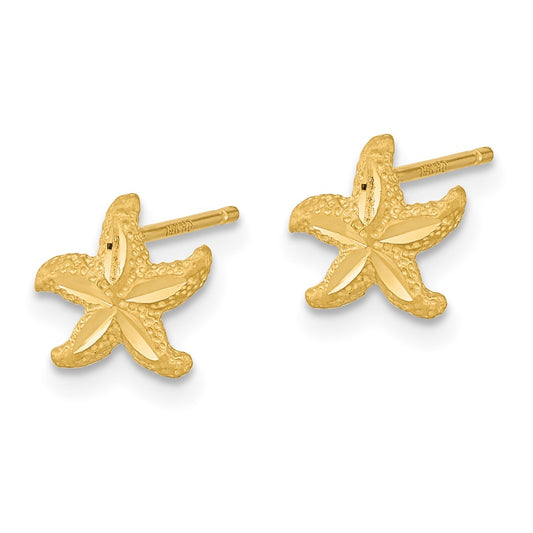 14K Yellow Gold Satin Diamond-cut Starfish Post Earrings