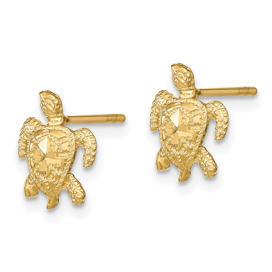 14K Yellow Gold Polished Diamond-cut Sea Turtle Post Earrings