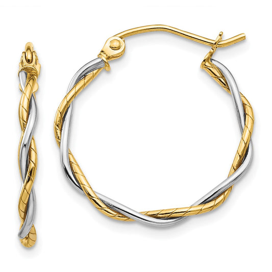 14K Two-Tone Gold Polished1.8mm Twisted Hoop Earrings