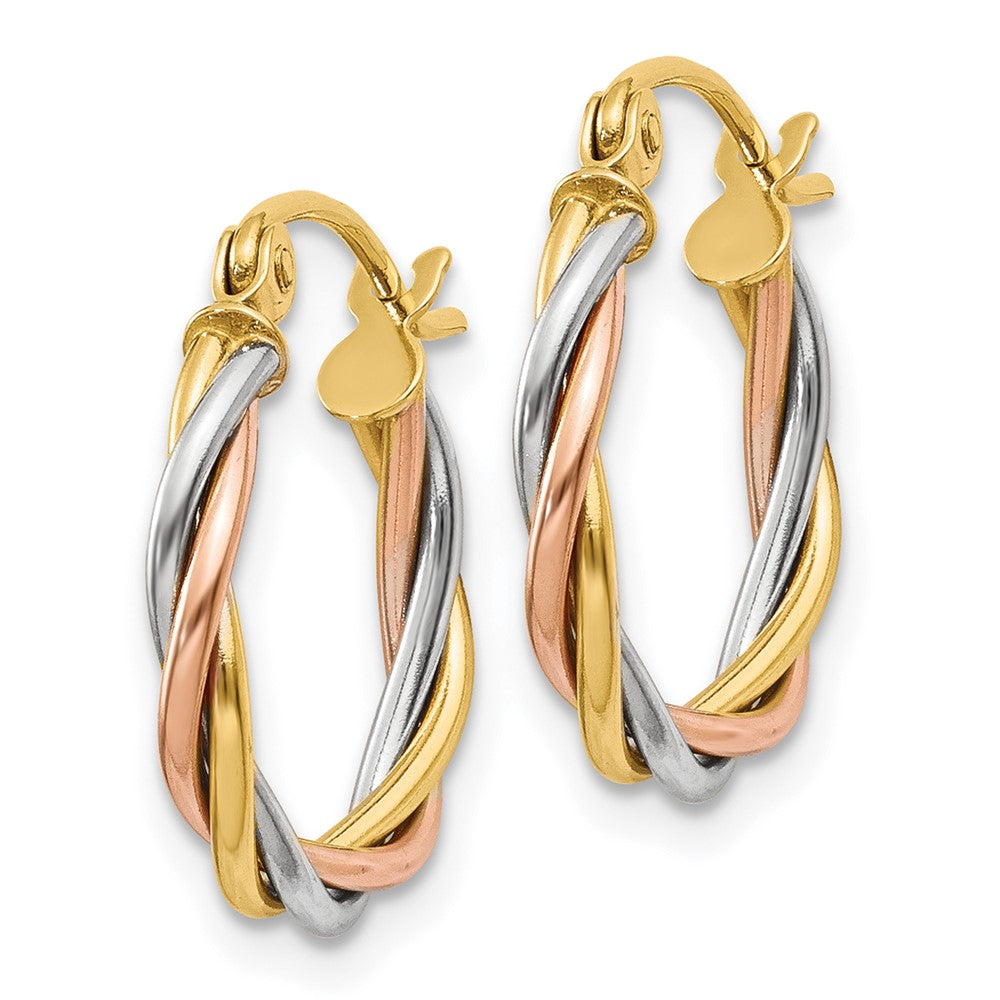 14K Tri-Color Gold Polished 2.5mm Twisted Hoop Earrings