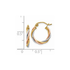 14K Tri-Color Gold Polished 2.5mm Twisted Hoop Earrings