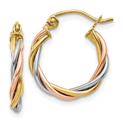 14K Tri-Color Gold Polished 2.5mm Twisted Hoop Earrings