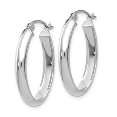 14K White Gold Polished 3.5mm Oval Hoop Earrings