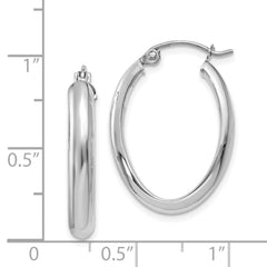 14K White Gold Polished 3.5mm Oval Hoop Earrings