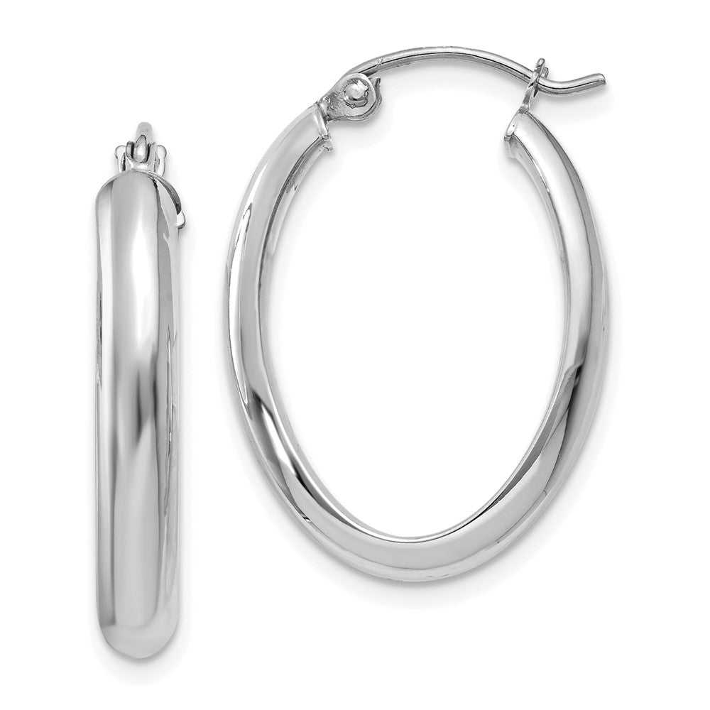 14K White Gold Polished 3.5mm Oval Hoop Earrings