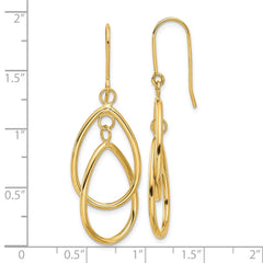 14K Yellow Gold Polished Double Circle Dangle Wire Earrings