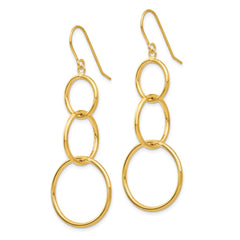 14K Yellow Gold 3 Circle Dangle Wire Earrings