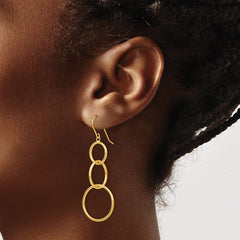 14K Yellow Gold 3 Circle Dangle Wire Earrings