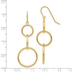 14K Yellow Gold 3 Circle Dangle Wire Earrings