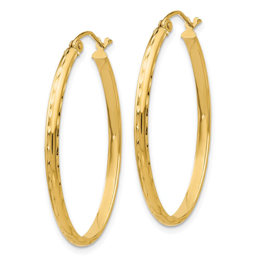 14K Yellow Gold Lightweight Diamond-cut Oval Hoop Earrings