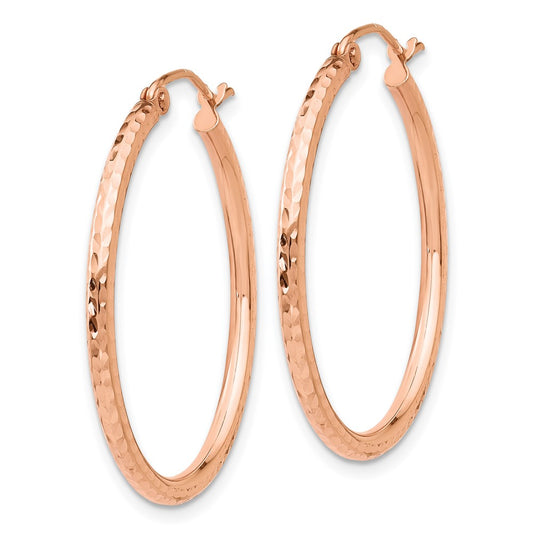 14K Rose Gold Diamond-cut Polished Hoop Earrings