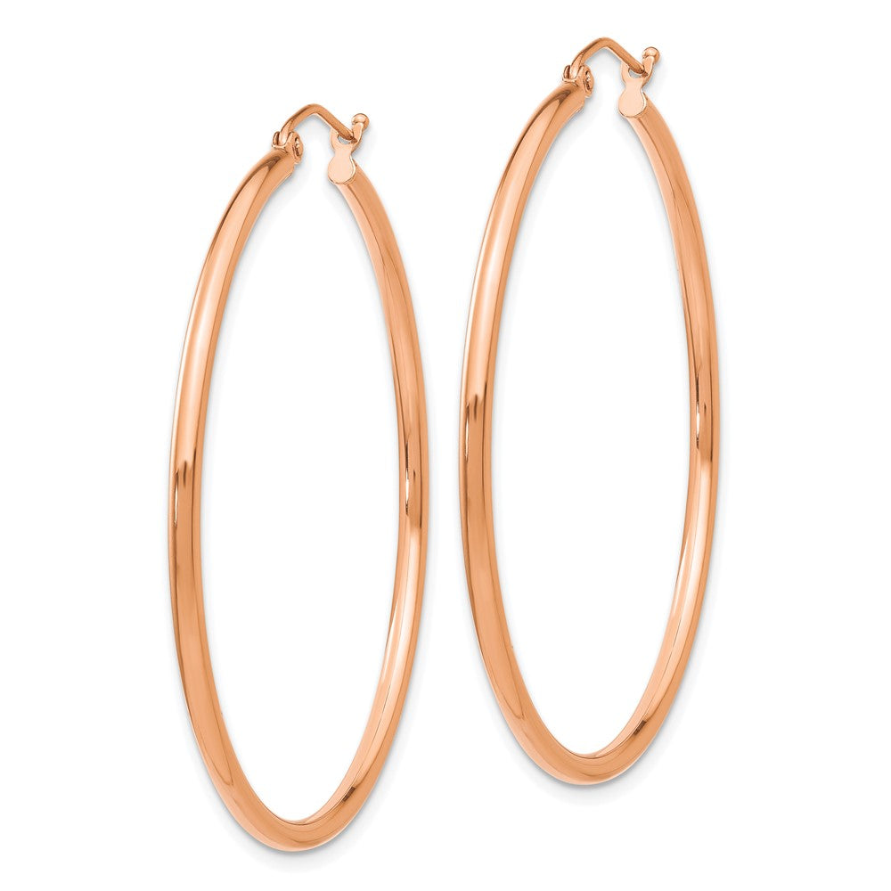 14K Rose Gold Polished 2mm Lightweight Tube Hoop Earrings