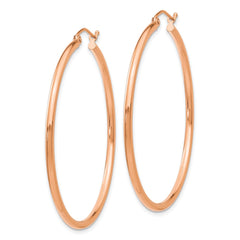 14K Rose Gold Polished 2mm Lightweight Tube Hoop Earrings