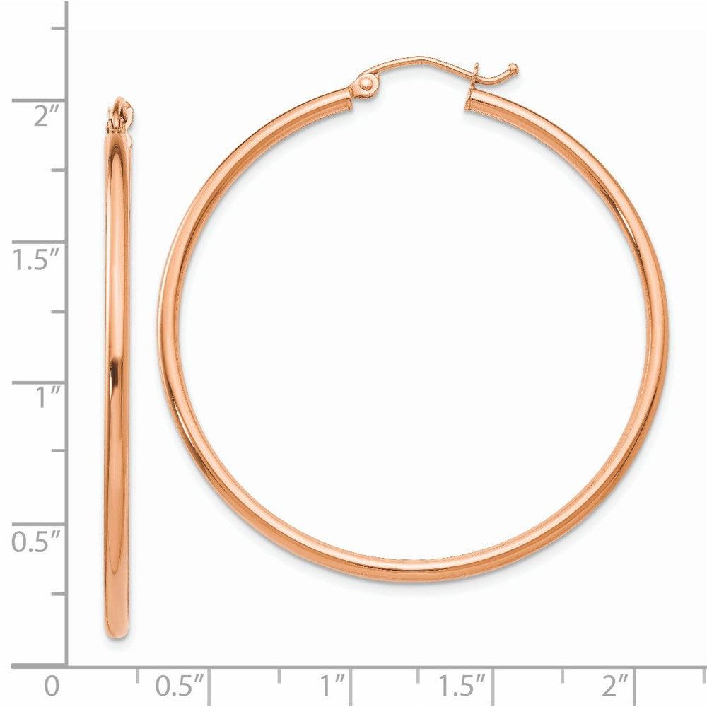 14K Rose Gold Polished 2mm Lightweight Tube Hoop Earrings