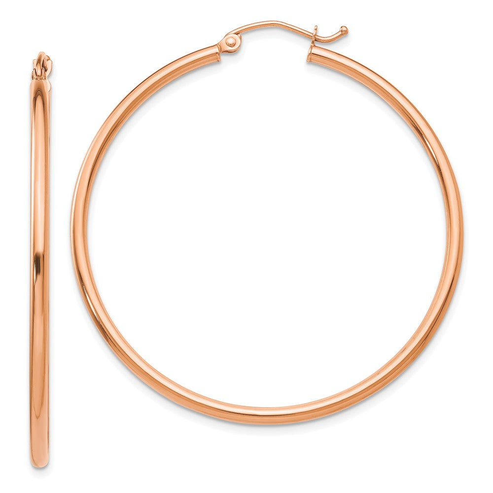 14K Rose Gold Polished 2mm Lightweight Tube Hoop Earrings