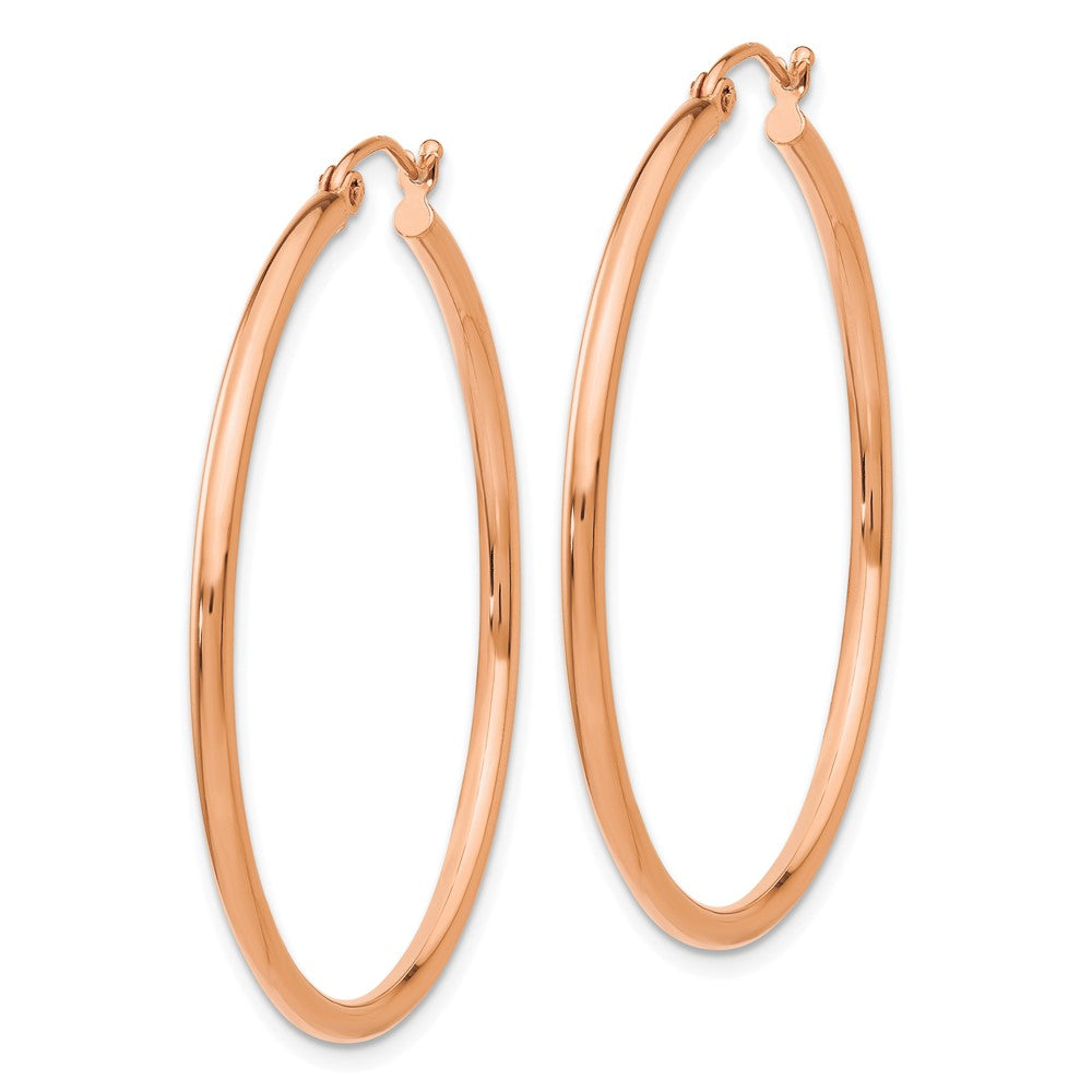 14K Rose Gold Polished 2mm Lightweight Tube Hoop Earrings