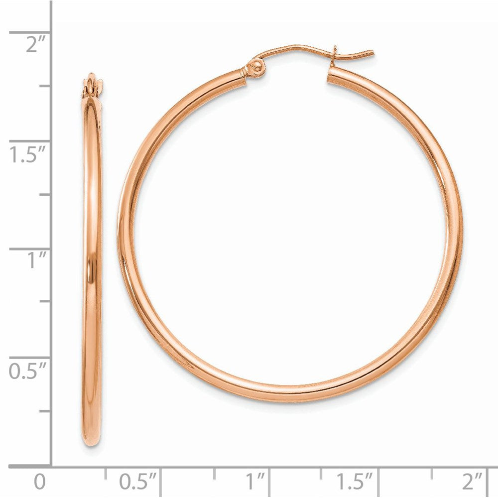 14K Rose Gold Polished 2mm Lightweight Tube Hoop Earrings