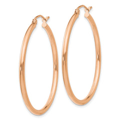 14K Rose Gold Polished 2mm Lightweight Tube Hoop Earrings