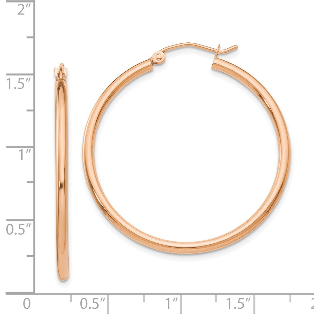 14K Rose Gold Polished 2mm Lightweight Tube Hoop Earrings