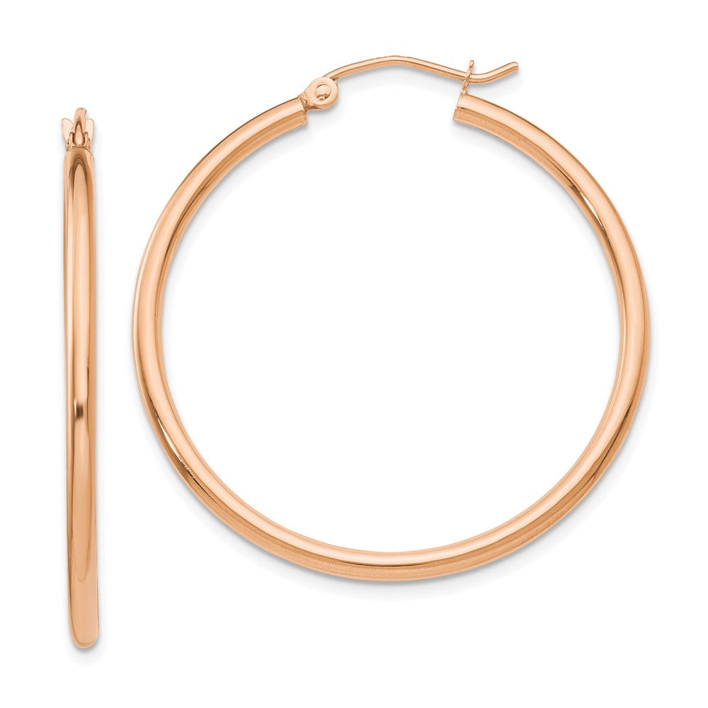 14K Rose Gold Polished 2mm Lightweight Tube Hoop Earrings