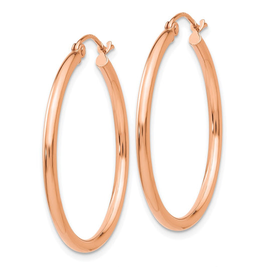 14K Rose Gold Polished 2mm Lightweight Tube Hoop Earrings