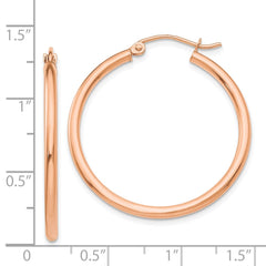 14K Rose Gold Polished 2mm Lightweight Tube Hoop Earrings