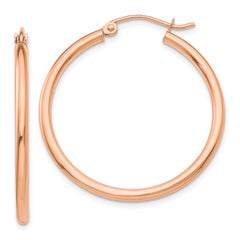 14K Rose Gold Polished 2mm Lightweight Tube Hoop Earrings