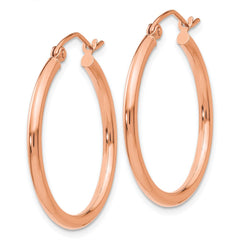 14K Rose Gold Polished 2mm Lightweight Tube Hoop Earrings