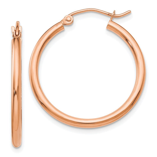 14K Rose Gold Polished 2mm Lightweight Tube Hoop Earrings