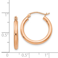 14K Rose Gold Polished 2.5mm Lightweight Tube Hoop Earrings