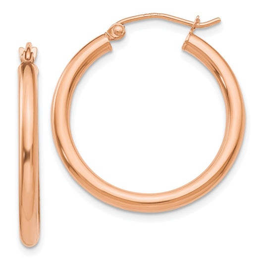 14K Rose Gold Polished 2.5mm Lightweight Tube Hoop Earrings