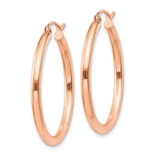 14K Rose Gold Polished 2.5mm Lightweight Tube Hoop Earrings