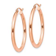 14K Rose Gold Polished 2.5mm Lightweight Tube Hoop Earrings