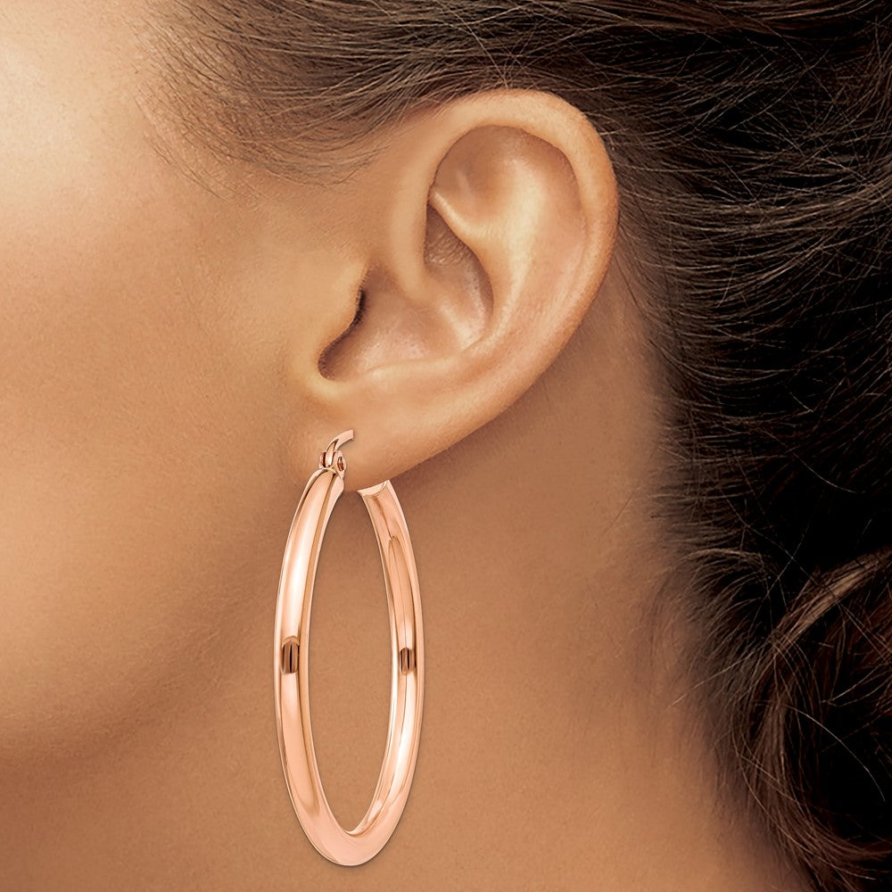 14K Rose Gold Polished 2.5mm Lightweight Tube Hoop Earrings