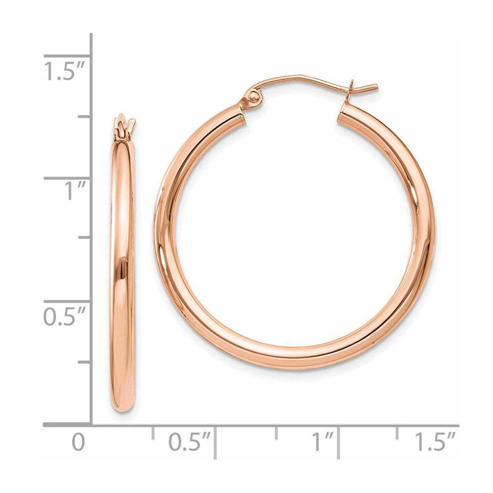 14K Rose Gold Polished 2.5mm Lightweight Tube Hoop Earrings