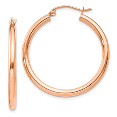 14K Rose Gold Polished 2.5mm Lightweight Tube Hoop Earrings