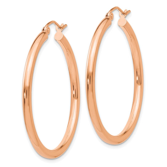 14K Rose Gold Polished 2.5mm Lightweight Tube Hoop Earrings