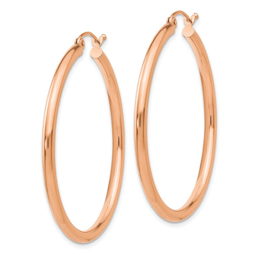 14K Rose Gold Polished 2.5mm Lightweight Tube Hoop Earrings