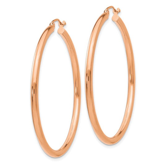 14K Rose Gold Polished 2.5mm Lightweight Tube Hoop Earrings