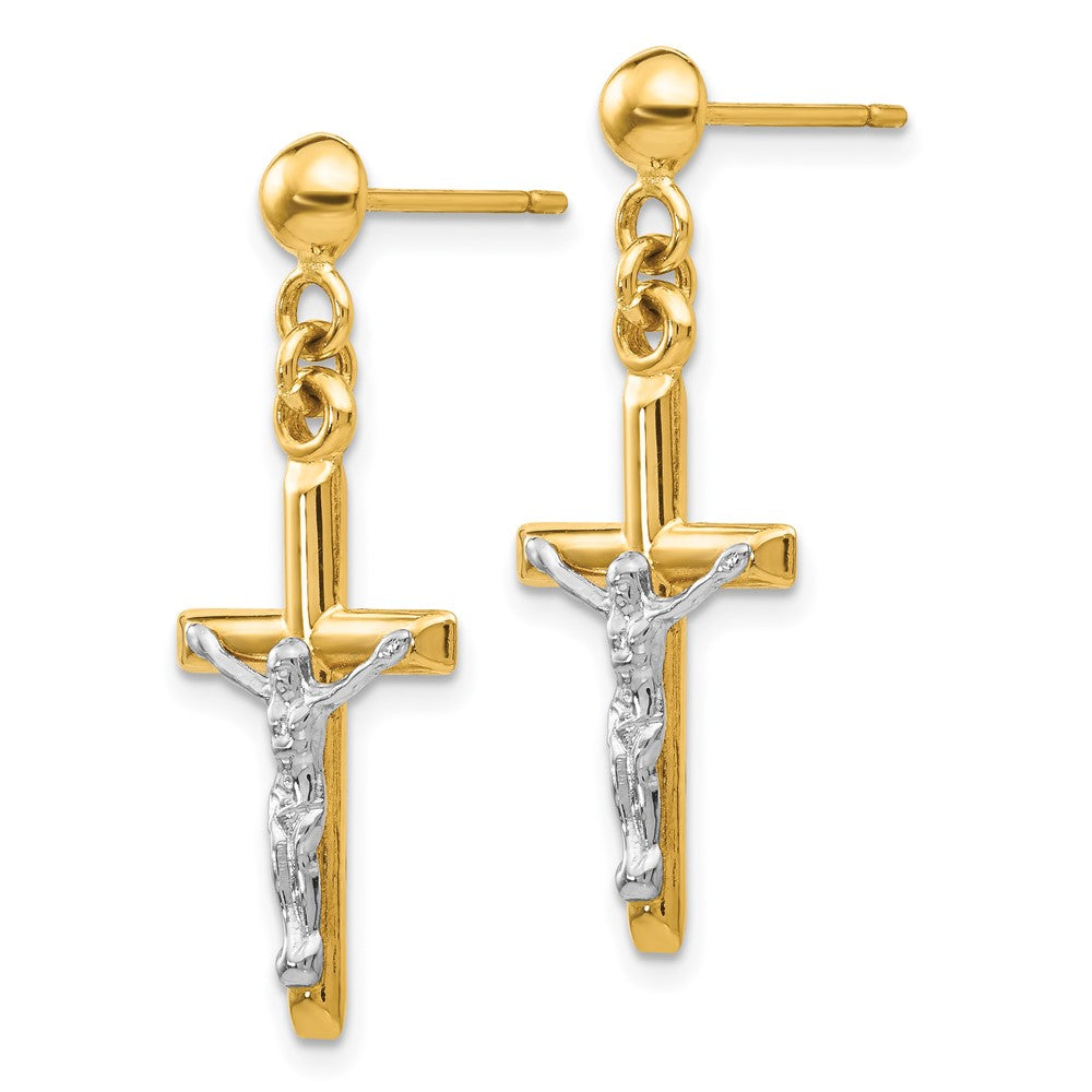 14K Two-Tone Gold Hollow Crucifix Earrings