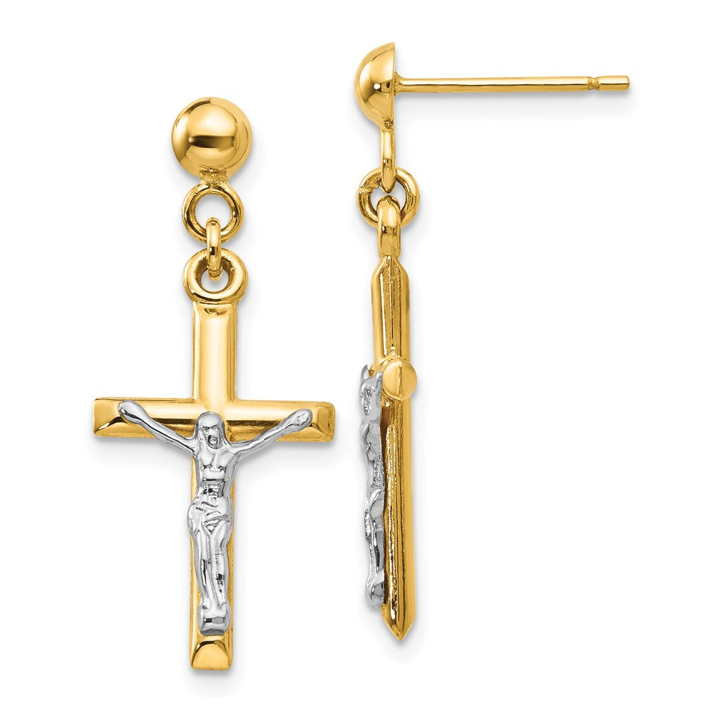 14K Two-Tone Gold Hollow Crucifix Earrings