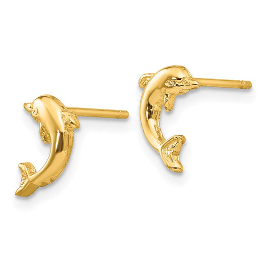 14K Yellow Gold Dolphin Post Earrings