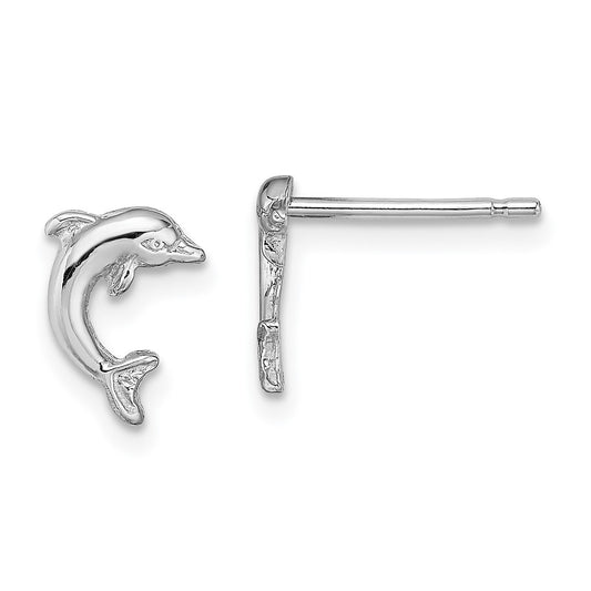 14K White Gold Mini Jumping Dolphin Post Earrings