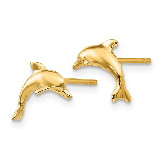 14K Yellow Gold Dolphin Post Earrings